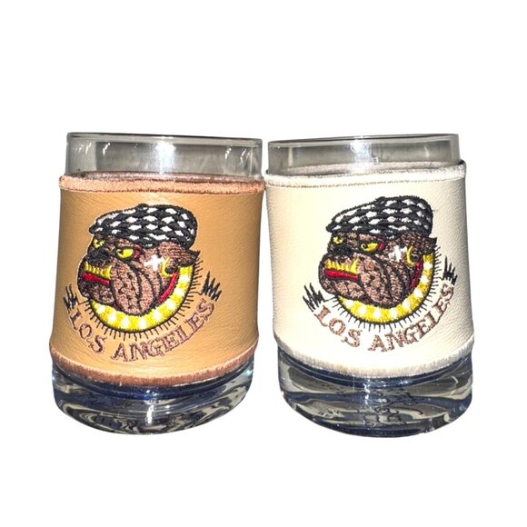 Ed Hardy Los Angeles Leather Wrap Glass Set Of 2 - Picture 1 of 7